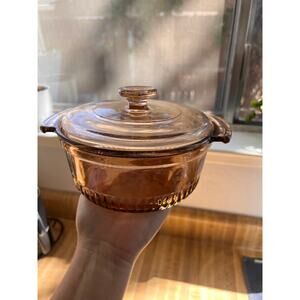 Vintage Anchor Hocking Fire King #1436 1QT Amber Glass Casserole Dish w/ Lid